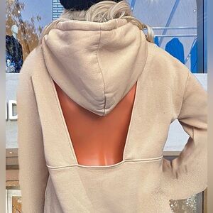 Open Back Beige Yoga Hoodie